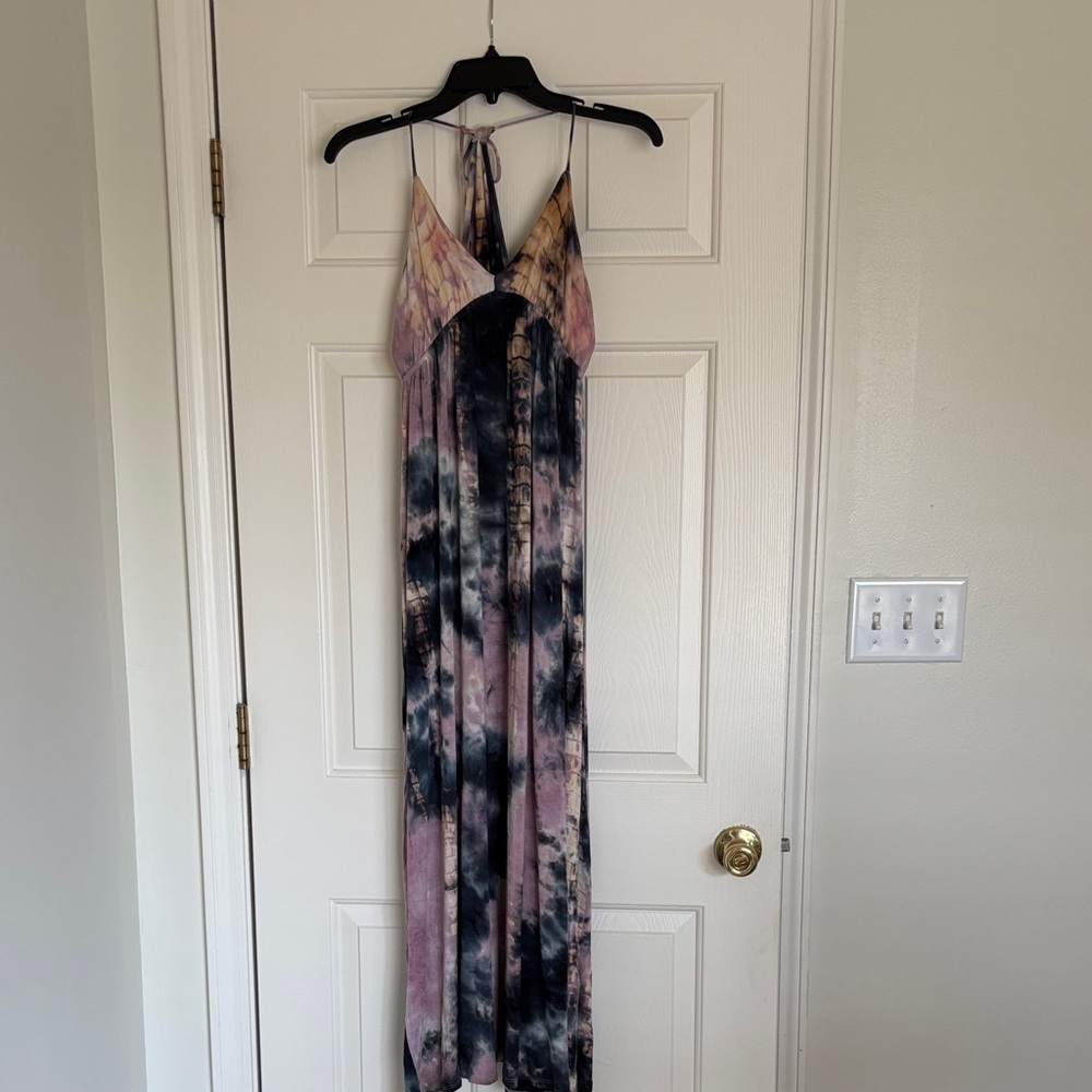Cozy Casual Boho Pink and Black Tie-Dye Maxi Dress